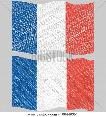 Waving Hand Draw Sketch Flag Of France