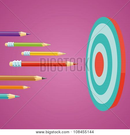 Colored pencils flying at the target