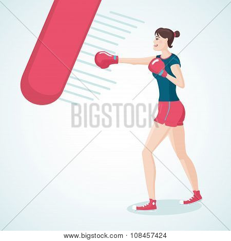Young girl is boxing