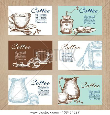 Vintage coffee cards banners set