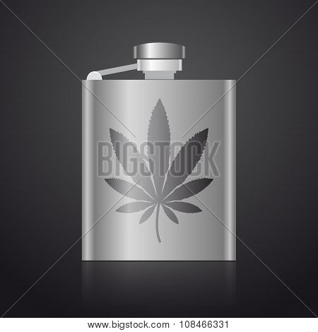 Alcohol Silver Hip Flask With Weed Symbol Eps10
