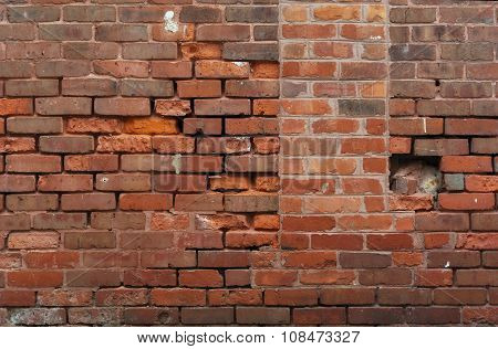 old dirty brick wall ruins background