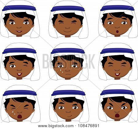 Muslim Boy In A Keffiyeh Emotions: Joy, Surprise, Fear, Sadness, Sorrow, Crying, Laughing, Cunning, 