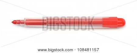 Top view of red felt tip pen isolated on white