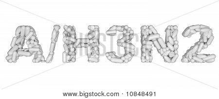 Influenza H3N2 advarsel - Word Assemled med hvide piller