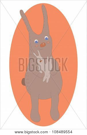 Cute baby bunny and adult cuddling, hugging, happy, for easter or baby shower card. Hand drawn line