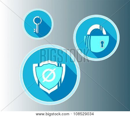 Set of Three objects as symbols of protection on Blue.