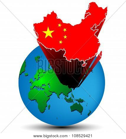 Flag China Map On The Earth
