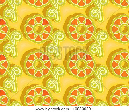 Vector flowers on a yellow background. Seamless pattern.
