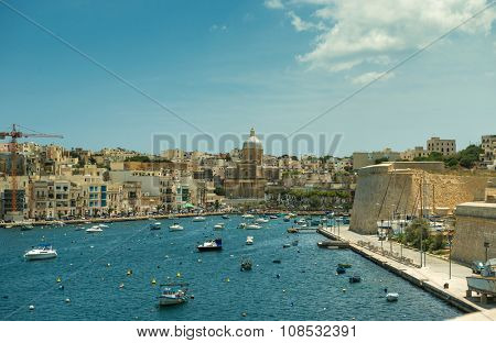 The big harbor of the city Valetta, Malta with modern yachts 
