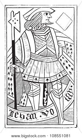 Jack of Spades, old French map Charles Dubois, the sixteenth century, (National Library in Paris, prints practice), vintage engraved illustration. Industrial encyclopedia E.-O. Lami - 1875.