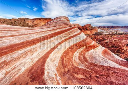 Amazing colors and shape of the Fire Wave rock in Valley of Fire State Park, Nevada, USA