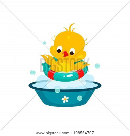Cute Duckling in Bathroom. Vector Illustration