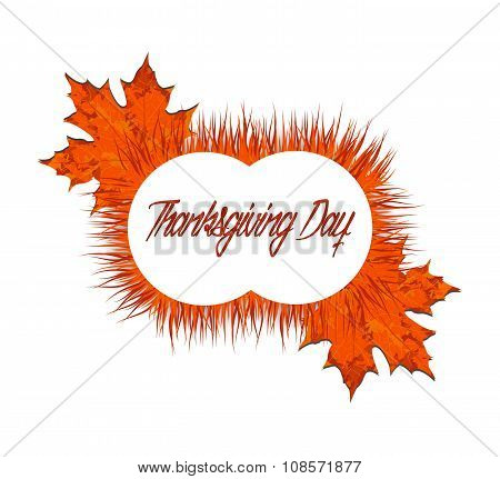 Thanksgiving Day With Maple Leaves And Autumn Grass