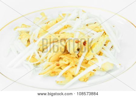 Dietary Salad from Daikon and Chicken. Health Food.
