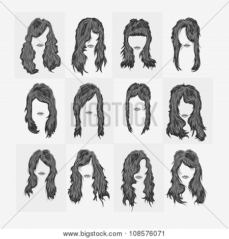 vector set of women hairstyles