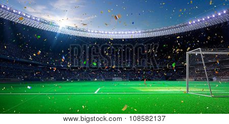 Night stadium arena soccer field championship win. blue toning