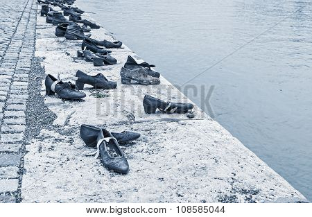 Budapest, Hungary - October 12: Iron Shoes Memorial To Jewish People Executed Ww2 In Budapest Hungar