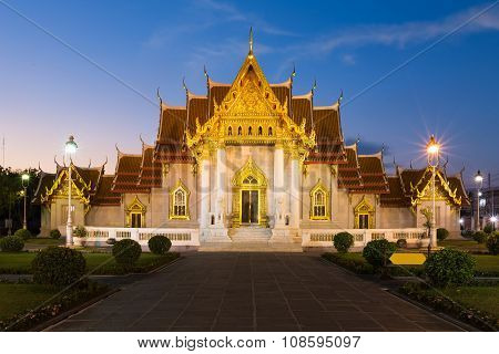 Marble Temple,Bangkok, Thailand after sunset