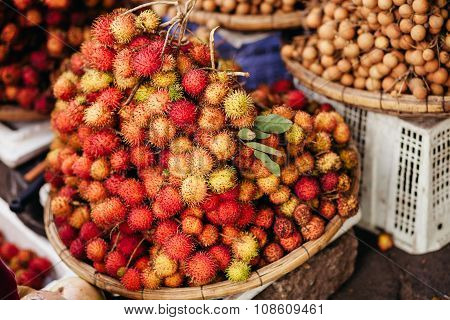 Rambutan Ripe At Tropical Market