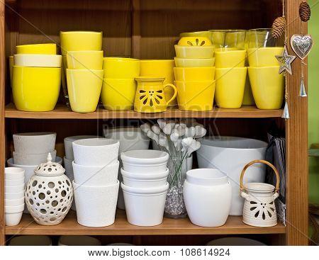 Ceramic Flowerpots In The Florist Store