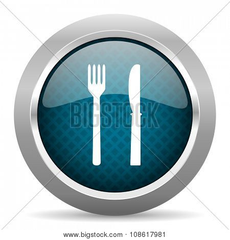 eat blue silver chrome border icon on white background 