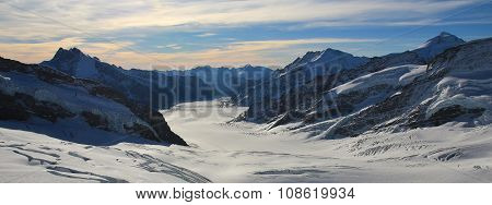 Aletsch Glacier And High Mountains, View From The Jungfraujoch