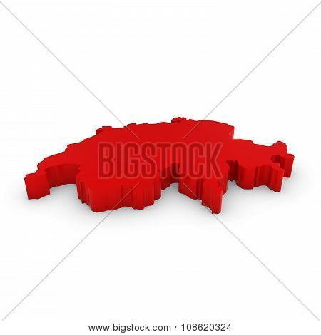 Red 3D Outline Of Switzerland Isolated On White
