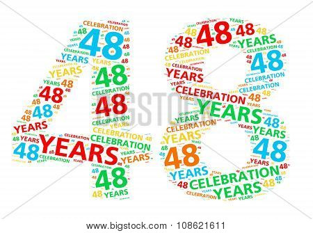 Colorful word cloud for celebrating a 48 year birthday or anniversary
