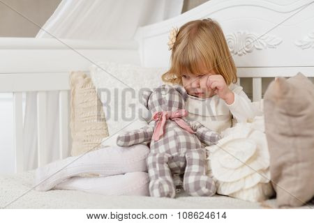 Sad Girl With Toy Bear.