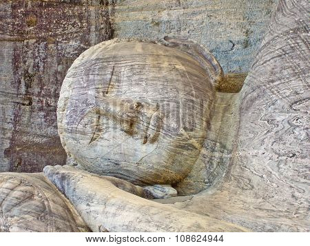 dying buddah in Gal Vihāra in the ancient capital Polonnaruwa Sri Lanka