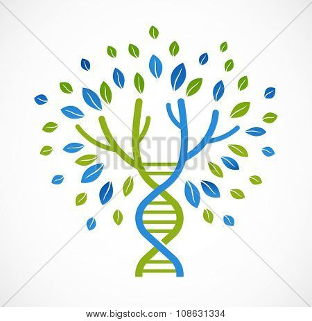 DNA, genetic icon - tree with green leaves