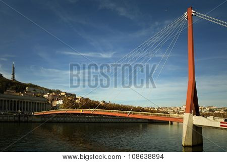 Passerelle du palais de justice for pedestrian above the Saone  in Lyon, France 