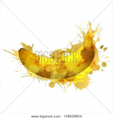 Banana Made Of Colorful Splashes On White Background