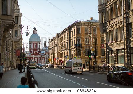 St.PETERSBURG, RUSSIA - SEP 10, 2015: View of the Pestel street in center of SPb. Current name since 1925 (from 1777 was called Panteleymonovskaya street)
