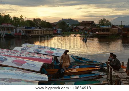 Shikara Boats On Dal Lake With Houseboats In Srinagar