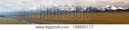 Panoramic View Of Pamir Mountain And Pik Lenin
