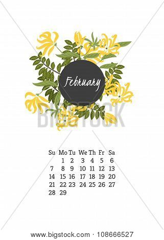 Calendar for 2016 with flowers ylang-ylang