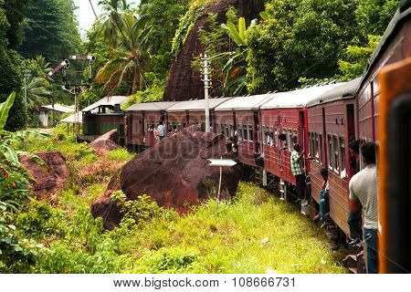 COLOMBO, SRI LANKA - JUNE 5, 2007: riding by train the scenic mountain track from Nuwarelia to Colombo
