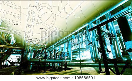 Sketch Of Piping Design Mixed With Industrial Equipment Photos