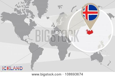 World Map With Magnified Iceland