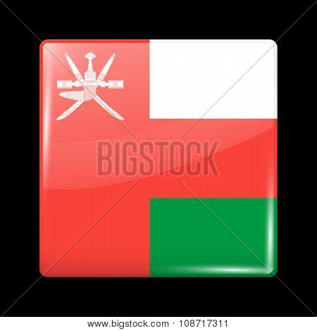 Flag Of Oman. Glassy Icon Square Shape