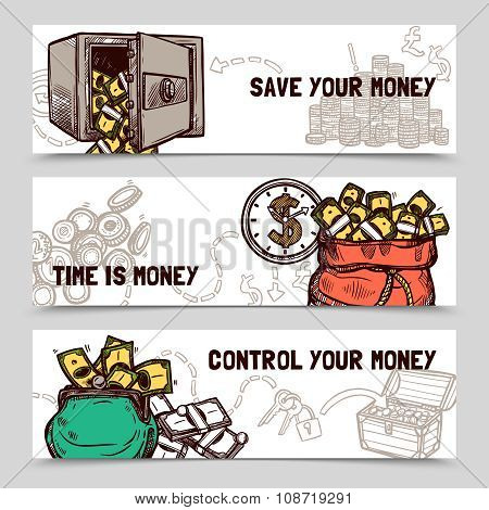 Time management financial banners set doodle