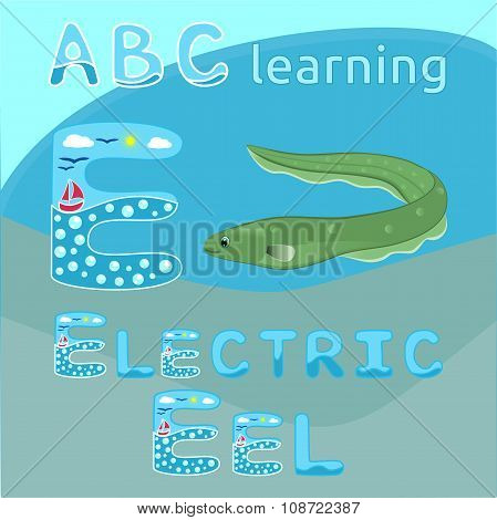 Electric eel fish Green spotted snake fish cartoon character isolated on white background Ocean ani