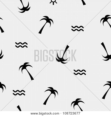 Vector seamless pattern. Modern stylish texture. Palm tree, waves, sand - stock vector