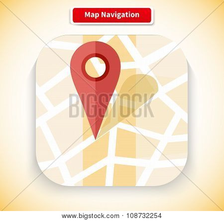 Map Navigation App Icon Flat Style Design