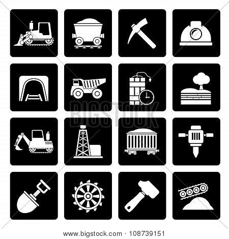 Black Mining and quarrying industry icons