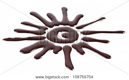 Silhouette of drawn chocolate sun, isolated on white