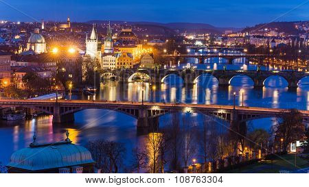 View From Letna Park Over Prague At Night