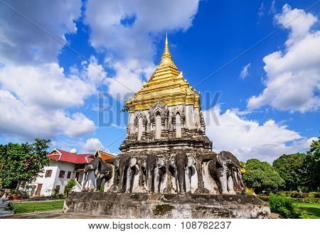 Chedi Chang Lom And Viharn, Wat Chiang Man Temple, Chiang Mai, Thailand.